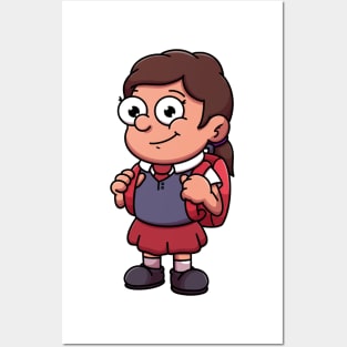 Girl In School Outfit Cartoon Posters and Art